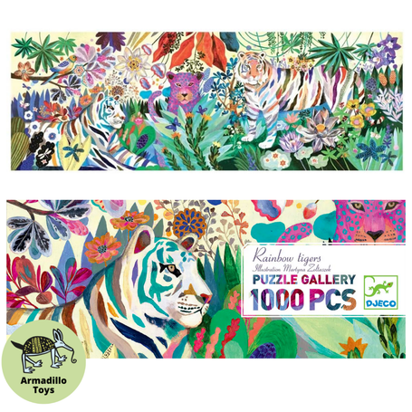 Rainbow Tigers is a beautiful 1000 Piece Gallery Jigsaw Puzzle by Djeco.